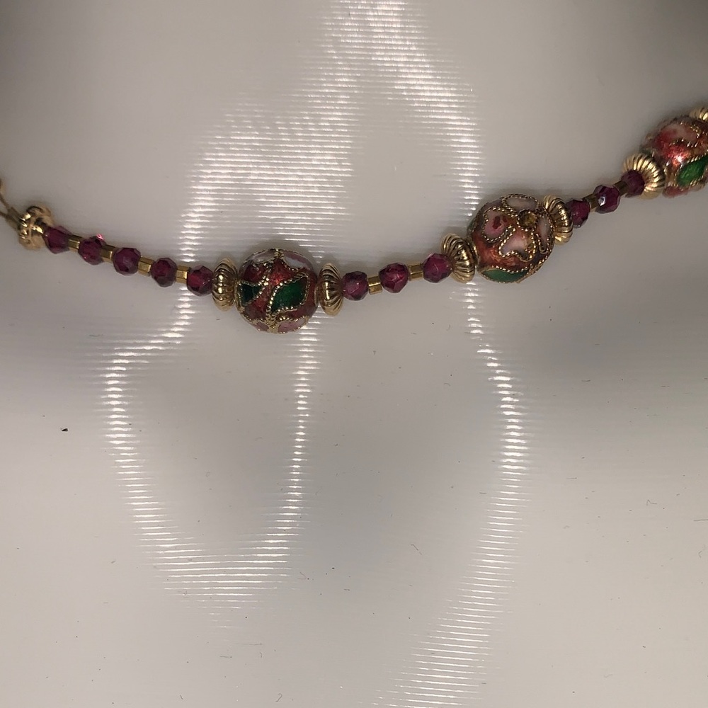 Gold-Tone Pink Cloisonné Bead Necklace - Picture 4 of 6